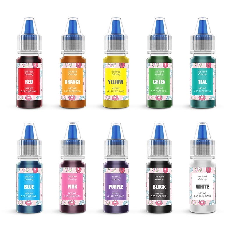 Jelife Food Coloring Gel Cake Decorating Set - Jelife 10 Colors Gel Based Edible Food Color Easter Egg Dye Kit Concentrated Neon Icing Colors for Kids Baking Macaron Frosting Fondant Cookie (6ml/Bottles) - Image 1
